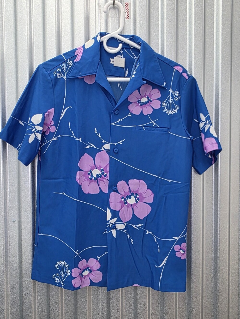 Vintage Hawaiian Shirt Men's Size Medium Aloha Flower Blue Purple Made In Hawaii
